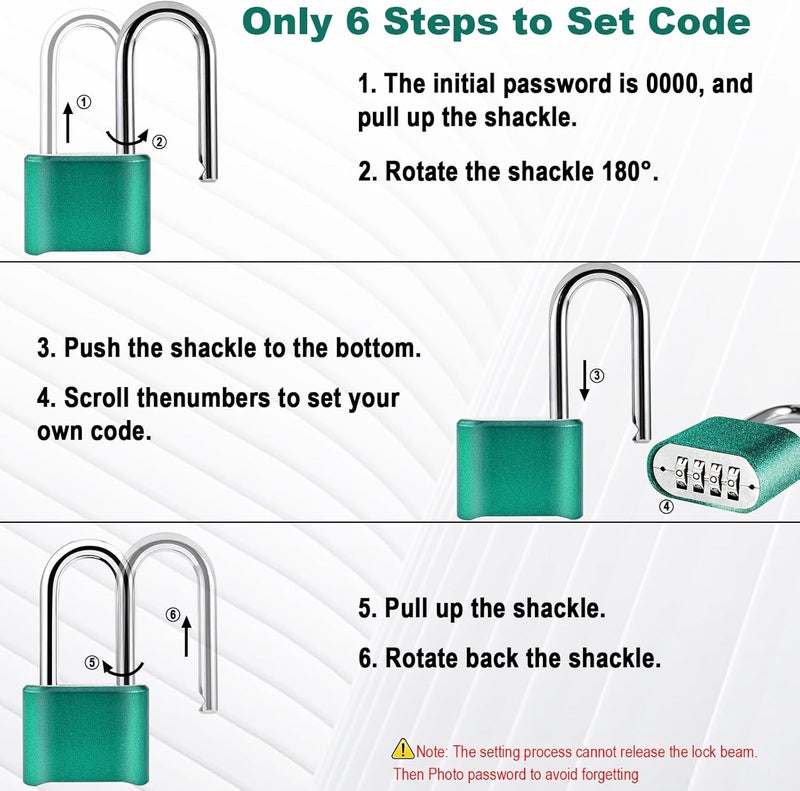 Faburo 2pcs Combination Lock, 4-Digit Heavy Duty Combo Lock, Combination Padlock Outdoor Waterproof Gate Locks for Outdoor Fence, Locker, Sheds, Gym, Gate Hasps (2pcs, Long Shackle, Green) - Image 4